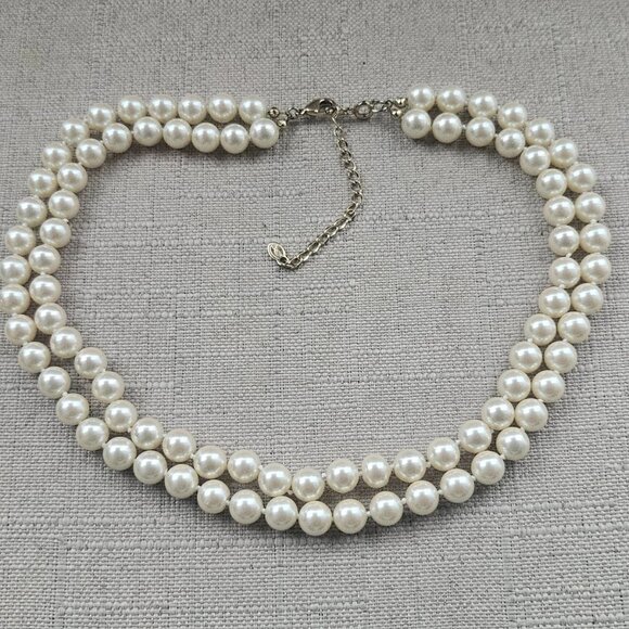 Vintage Monet Women Necklace Choker Stype Double Layer Faux Pearl Fashion Jewelr - Picture 8 of 10